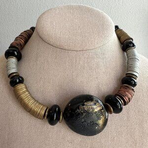 Duaplaise Brand Boho Tribal Earthy Tone Black Lucite Stone Costume Necklace